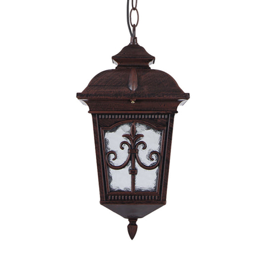 Clear Ripple Glass Ceiling Lantern Pendant Light With 1-Light For Patio - Black/Bronze Farmhouse