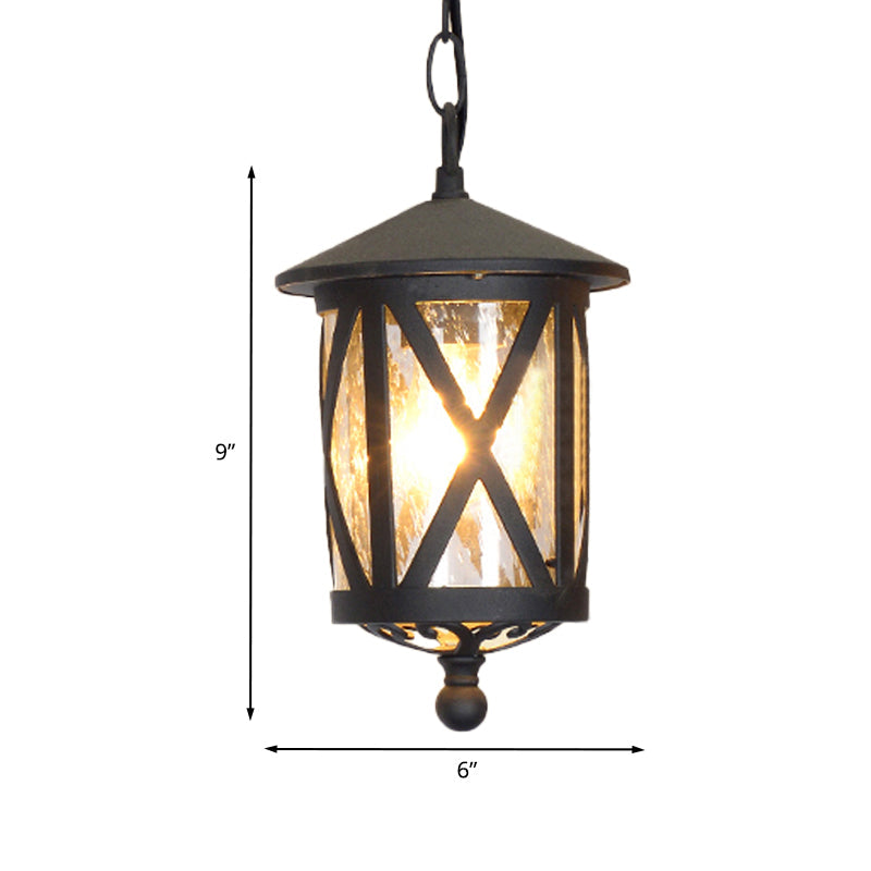 Glass Coffee Pendant Lantern: Clear/White 1 Bulb Countryside Balcony Lighting Fixture