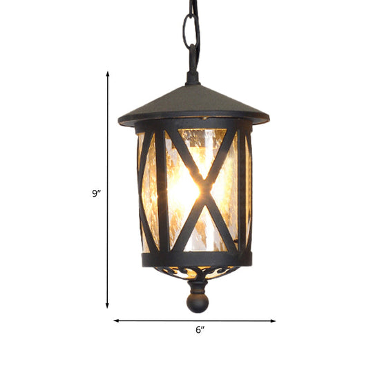Glass Coffee Pendant Lantern: Clear/White 1 Bulb Countryside Balcony Lighting Fixture