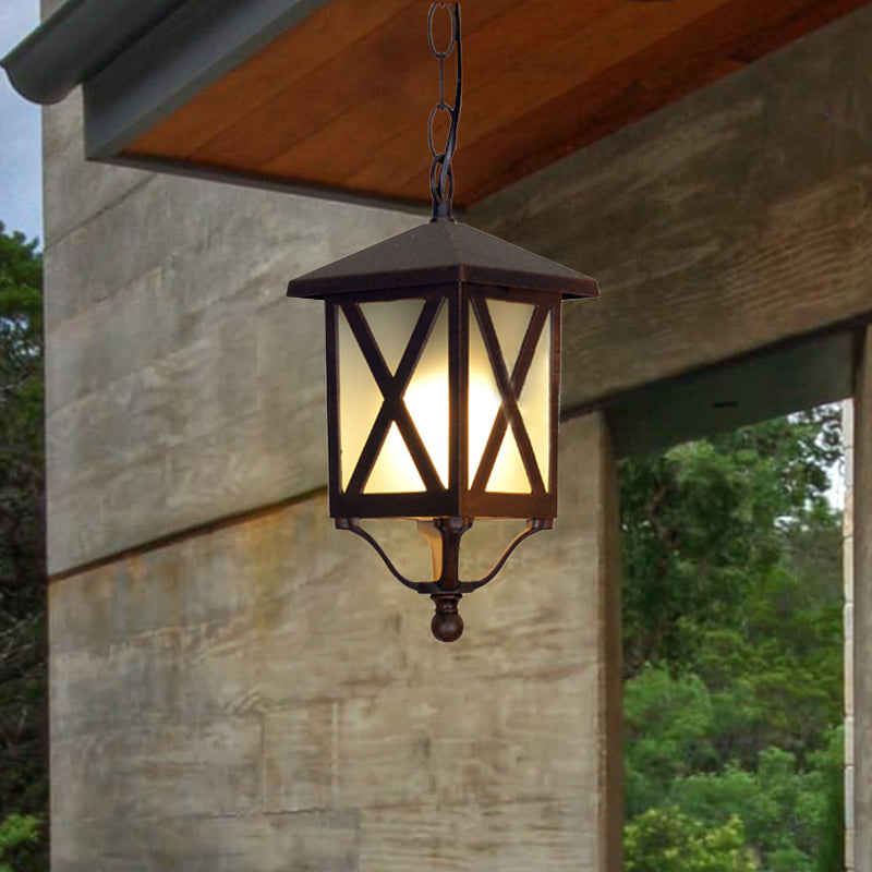 Glass Coffee Pendant Lantern: Clear/White 1 Bulb Countryside Balcony Lighting Fixture