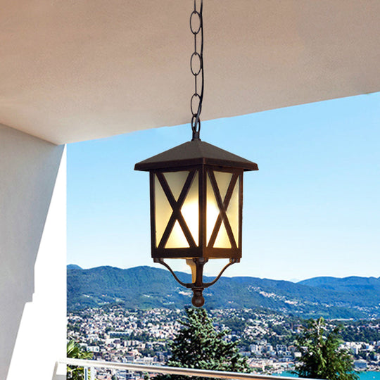 Glass Coffee Pendant Lantern: Clear/White 1 Bulb Countryside Balcony Lighting Fixture