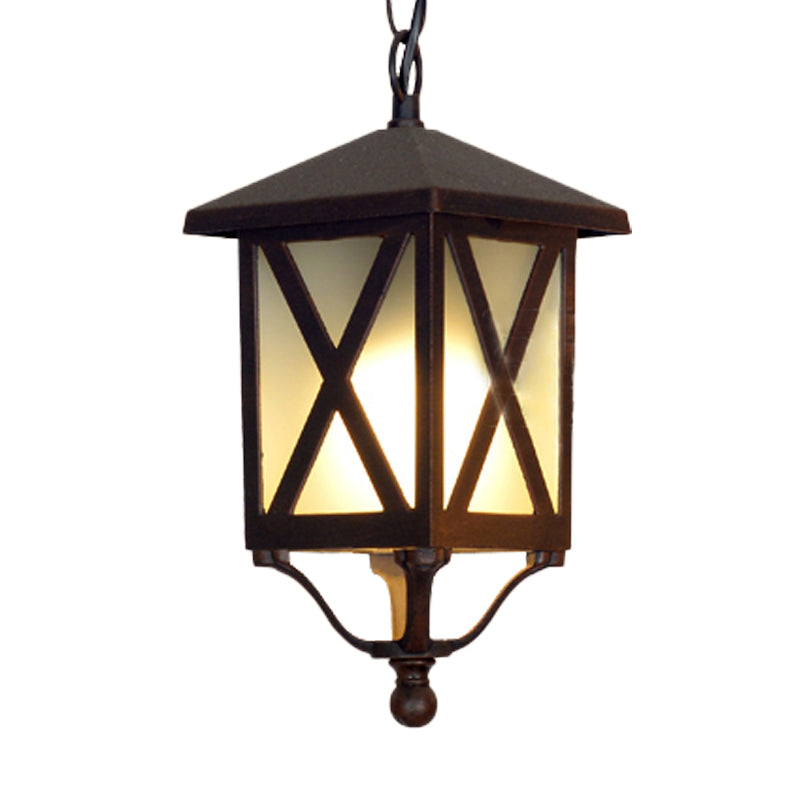 Glass Coffee Pendant Lantern: Clear/White 1 Bulb Countryside Balcony Lighting Fixture