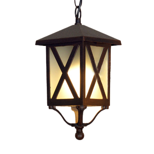 Glass Coffee Pendant Lantern: Clear/White 1 Bulb Countryside Balcony Lighting Fixture