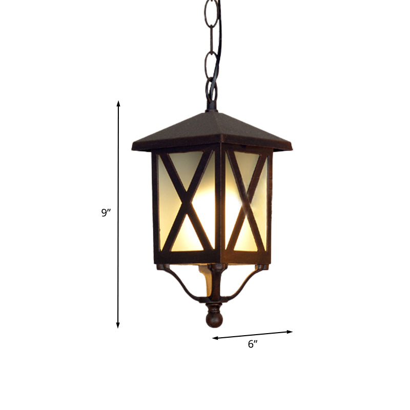 Glass Coffee Pendant Lantern: Clear/White 1 Bulb Countryside Balcony Lighting Fixture