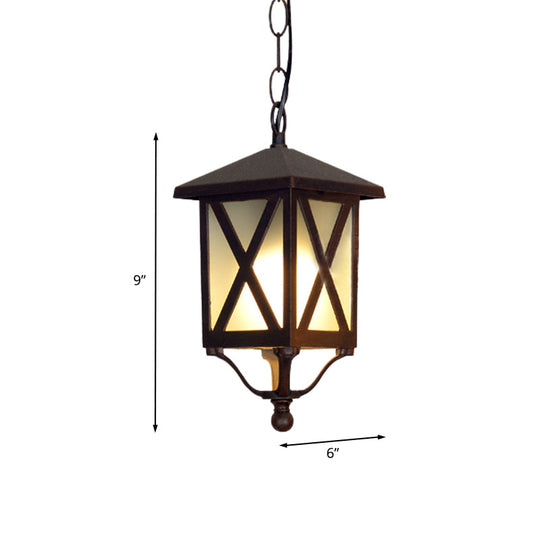 Glass Coffee Pendant Lantern: Clear/White 1 Bulb Countryside Balcony Lighting Fixture