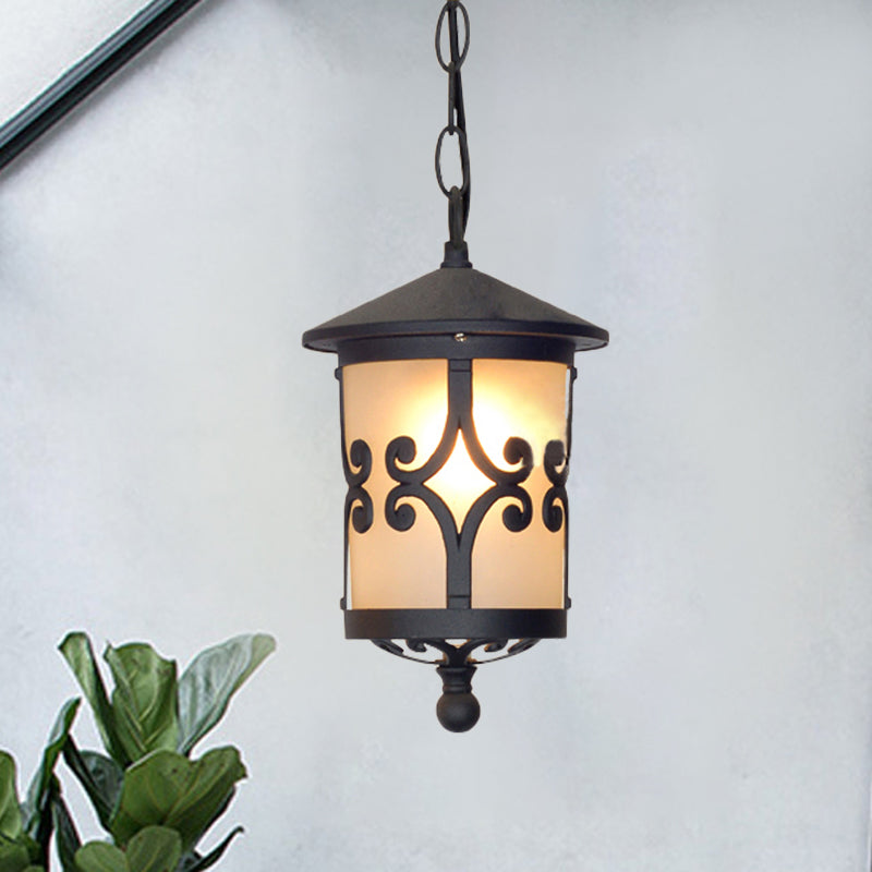 Glass Coffee Pendant Lantern: Clear/White 1 Bulb Countryside Balcony Lighting Fixture