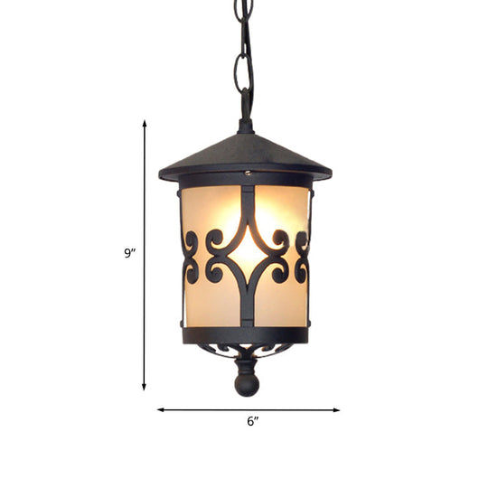 Glass Coffee Pendant Lantern: Clear/White 1 Bulb Countryside Balcony Lighting Fixture