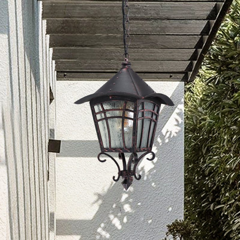 Frosted Glass Birdcage Pendant Light - Rustic Outdoor Ceiling Fixture In Coffee