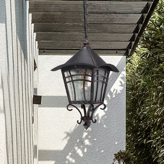 Frosted Glass Birdcage Pendant Light - Rustic Outdoor Ceiling Fixture In Coffee