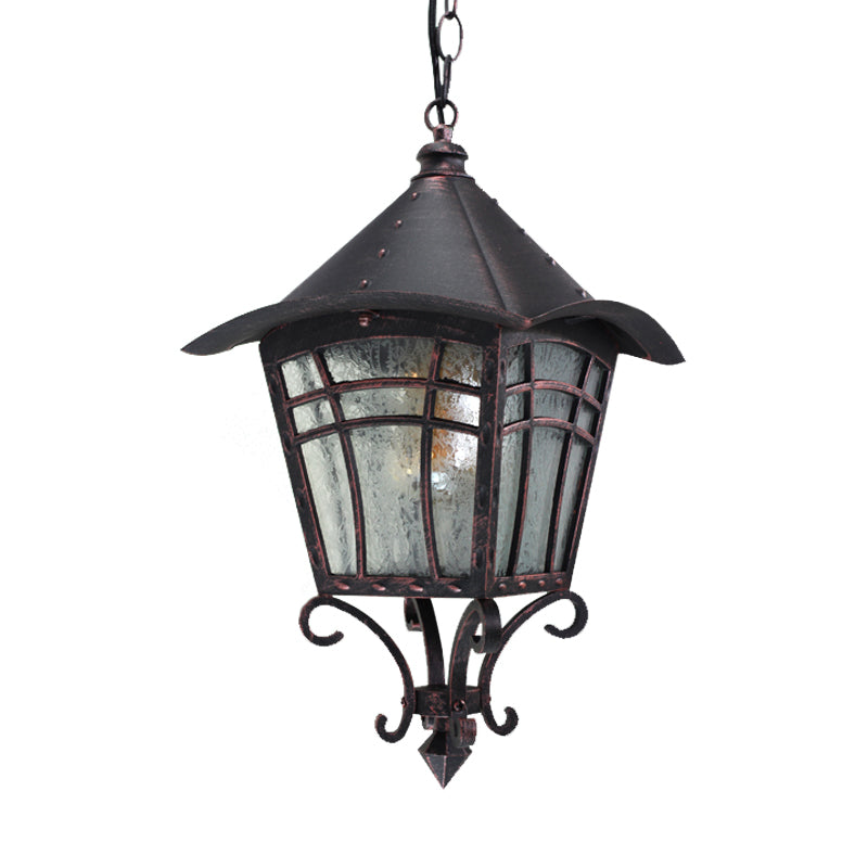 Frosted Glass Birdcage Pendant Light - Rustic Outdoor Ceiling Fixture In Coffee