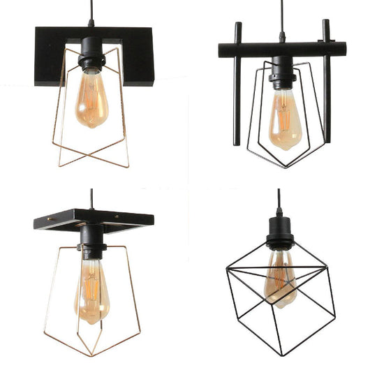Metal Caged Pendant Lighting - Farmhouse Style - 1 Light - Black
