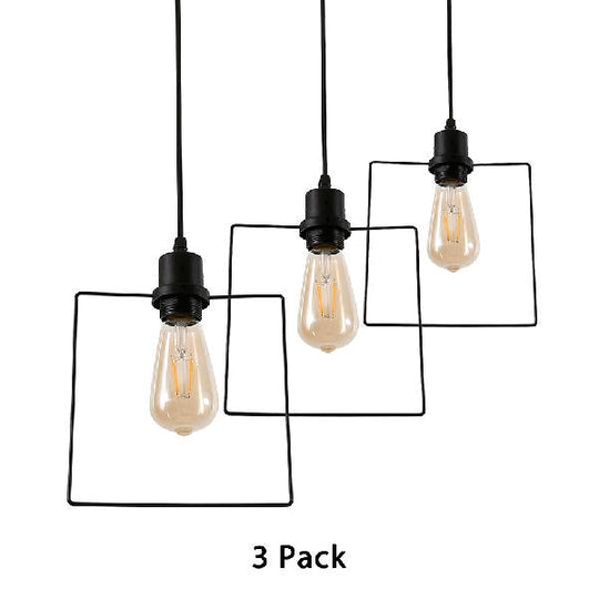 Metal Caged Pendant Lighting - Farmhouse Style Hanging Lamp 1 Light Black (1/3-Pack) / E 3