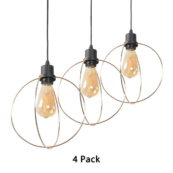 Metal Caged Pendant Lighting - Farmhouse Style Hanging Lamp 1 Light Black (1/3-Pack)