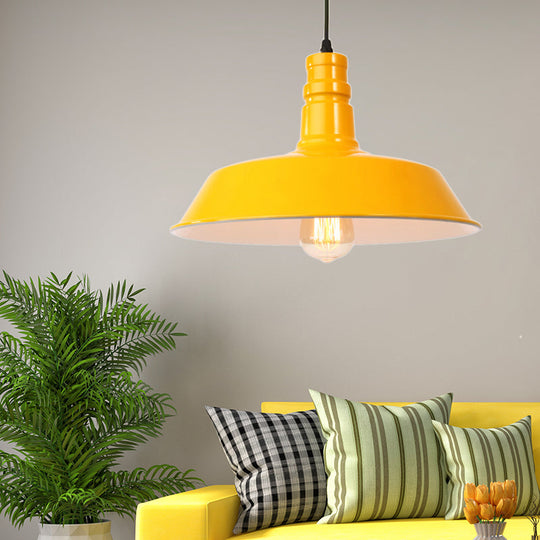 Retro Style Metal Barn Shade Hanging Lamp - 1 Bulb Ceiling Pendant in Pink/Yellow - Multiple Diameter Options