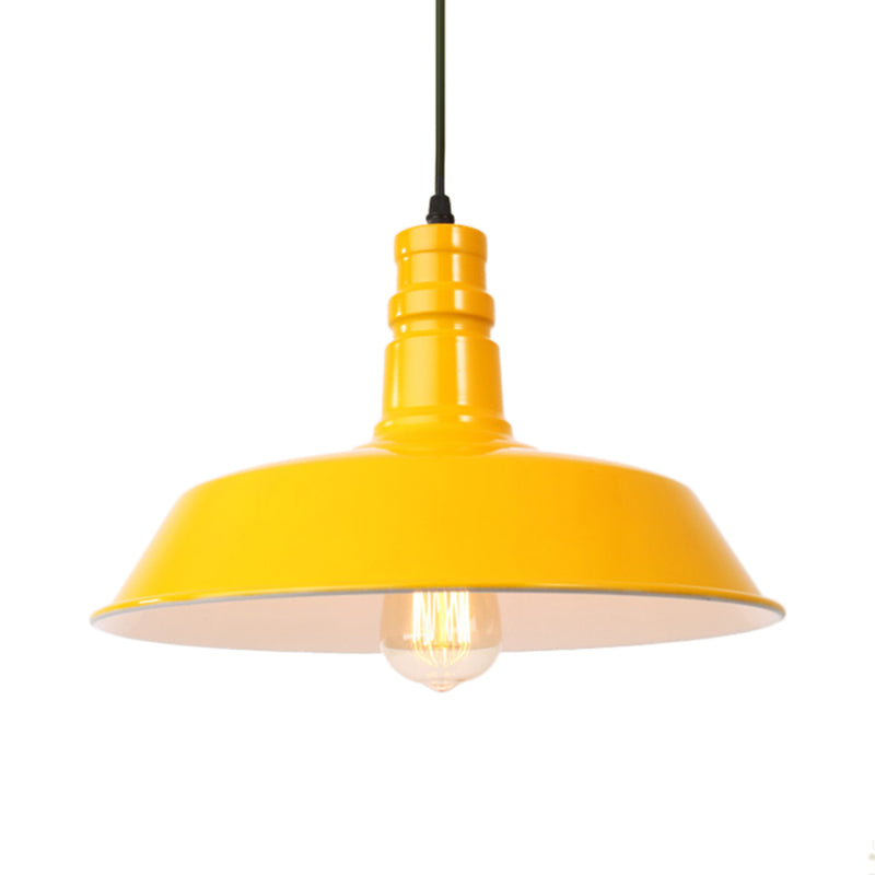 Retro Style Metal Barn Shade Hanging Lamp - 1 Bulb Ceiling Pendant in Pink/Yellow - Multiple Diameter Options