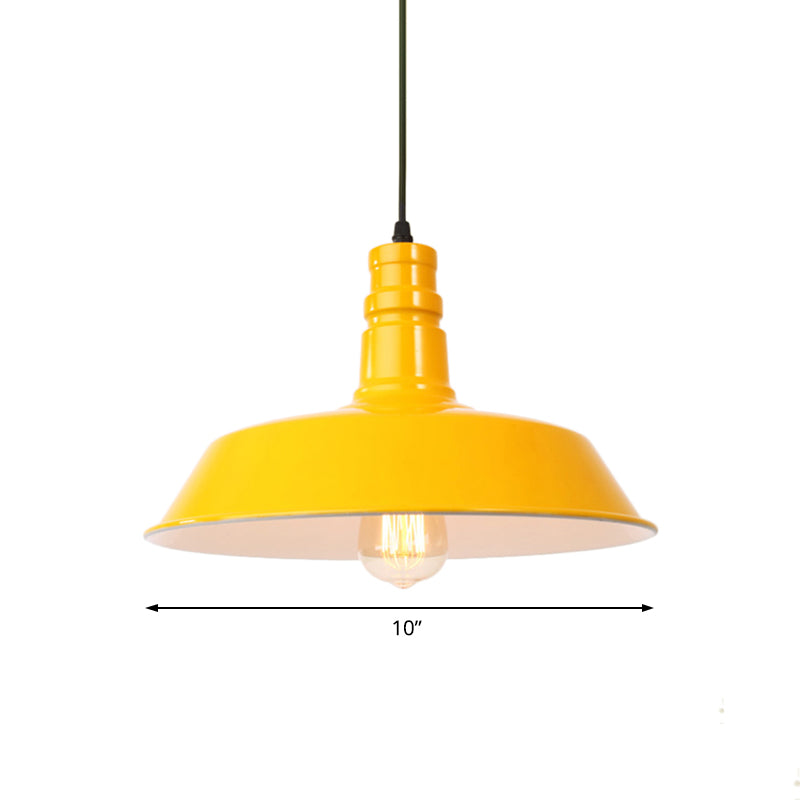 Retro Style Metal Barn Shade Hanging Lamp - 1 Bulb Ceiling Pendant in Pink/Yellow - Multiple Diameter Options