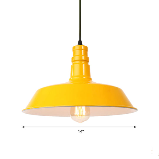 Retro Style Metal Barn Shade Hanging Lamp - 1 Bulb Ceiling Pendant in Pink/Yellow - Multiple Diameter Options