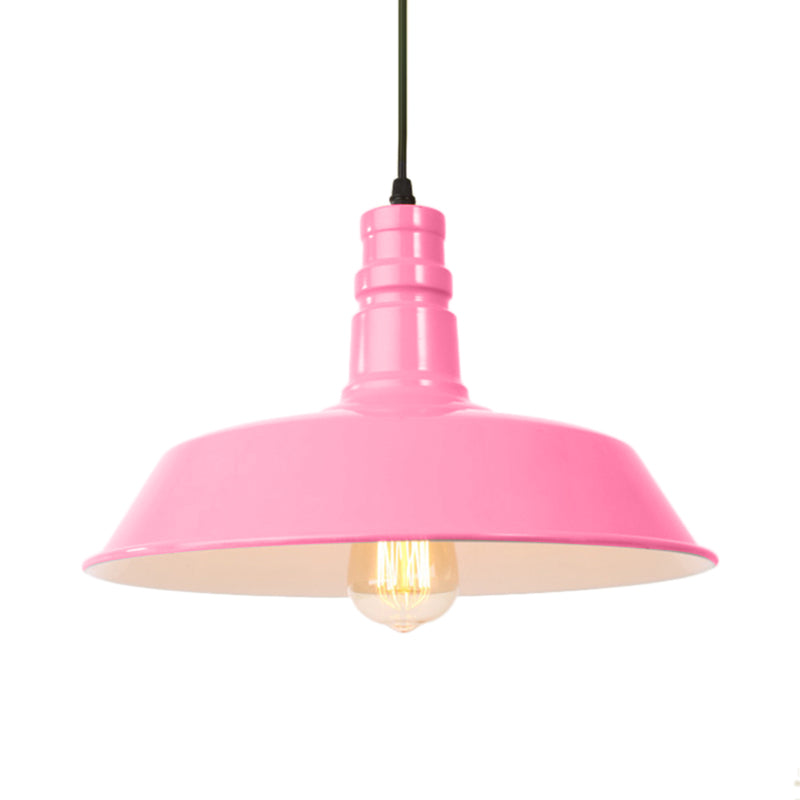 Retro Style Metal Barn Shade Hanging Lamp - 1 Bulb Ceiling Pendant in Pink/Yellow - Multiple Diameter Options