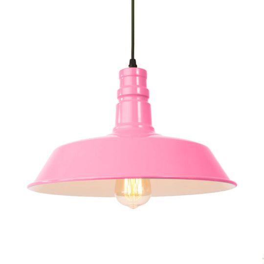 Retro Style Metal Barn Shade Hanging Lamp - 1 Bulb Ceiling Pendant in Pink/Yellow - Multiple Diameter Options