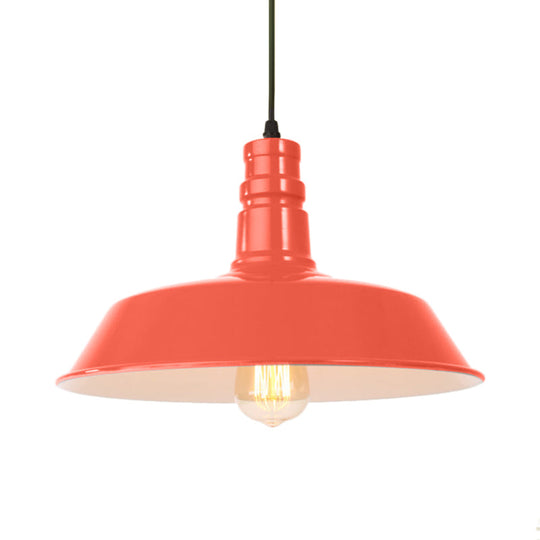 Retro Style Metal Barn Shade Hanging Lamp - 1 Bulb Ceiling Pendant in Pink/Yellow - Multiple Diameter Options