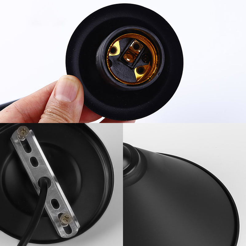 Lampe à suspension en métal conique contemporaine : largeur de 12/16 pouces, 1 ampoule, lampe suspendue pour salle à manger en noir/blanc