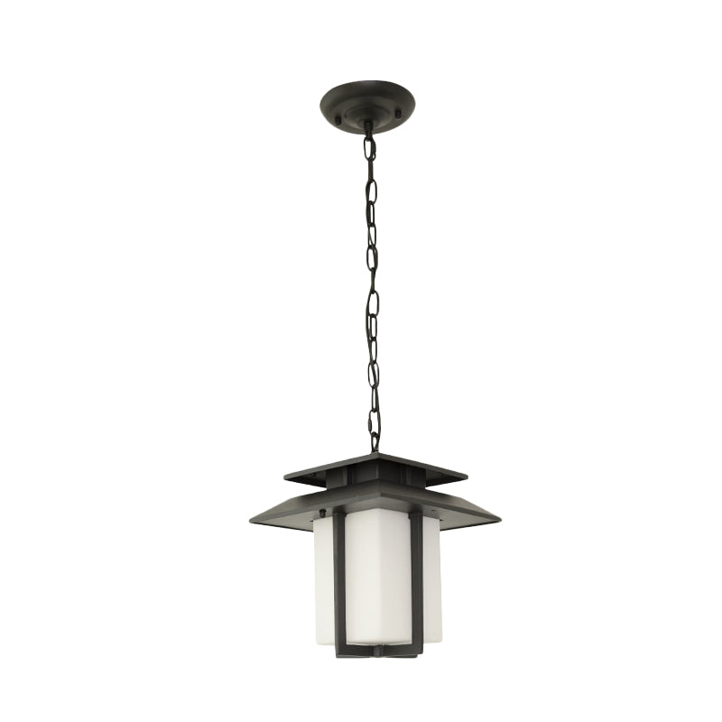 Black Milk Glass Pendant Light For Countryside Balcony - 1 Suspension Lantern