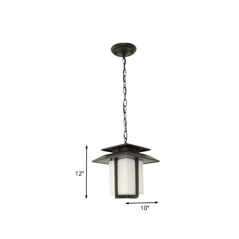 Black Milk Glass Pendant Light For Countryside Balcony - 1 Suspension Lantern