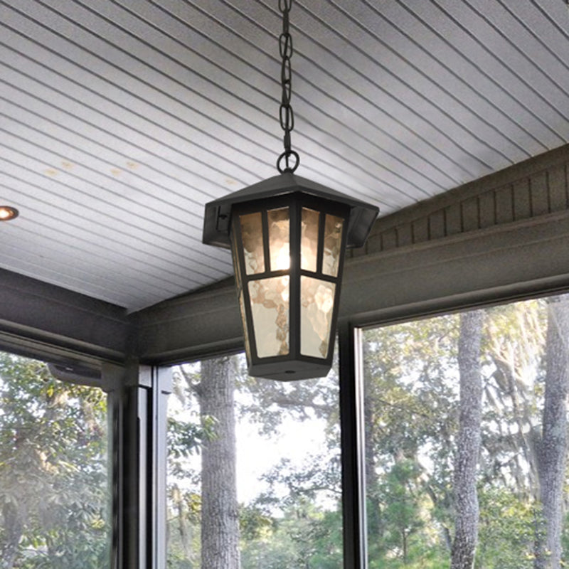 Black Drop Lamp Birdcage Pendant - Retro Single Head For Outdoor Lighting Ripple Glass Fixture