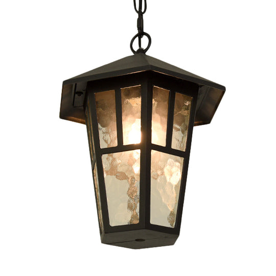 Black Drop Lamp Birdcage Pendant - Retro Single Head For Outdoor Lighting Ripple Glass Fixture