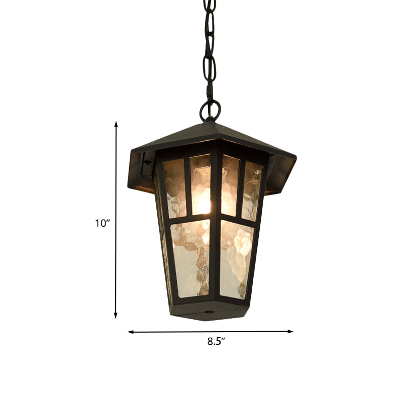 Black Drop Lamp Birdcage Pendant - Retro Single Head For Outdoor Lighting Ripple Glass Fixture