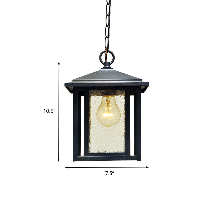 Black Outdoor Retro Pendant Lantern With Clear Seedy Glass - 1-Head Hanging Light Fixture