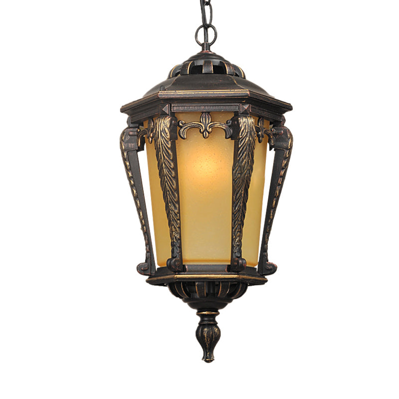 Bronze Lodge Head Pendant Light With Yellow Glass Lantern - Perfect Outdoor Lighting Fixture