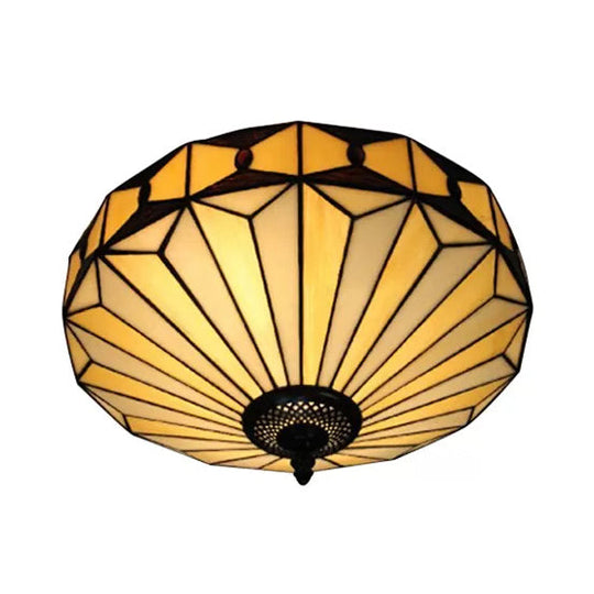 Geometric Stained Glass Ceiling Light for Bedroom - 2-Light Flush Mount Fixture, Mission Style - H8.5" x D16