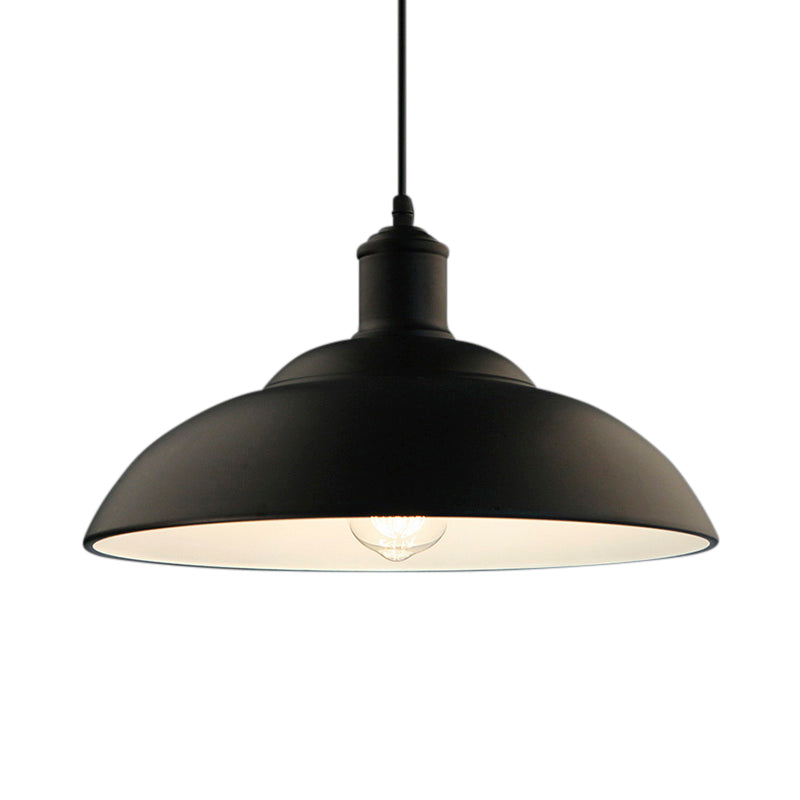 Retro Metal Hanging Lamp With Bowl Shade - Black Finish Ceiling Light For Living Room