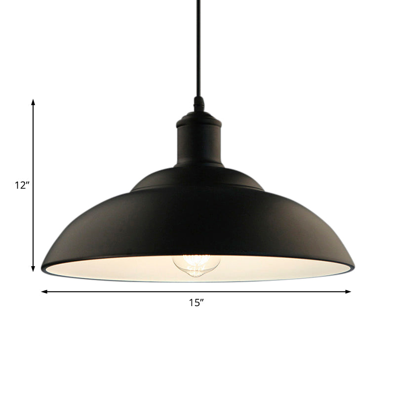 Retro Metal Hanging Lamp With Bowl Shade - Black Finish Ceiling Light For Living Room