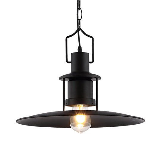 Industrial Metal Pendant Light - Flat Cone Shade 1 Black 16 Width Perfect For Dining Room Hanging