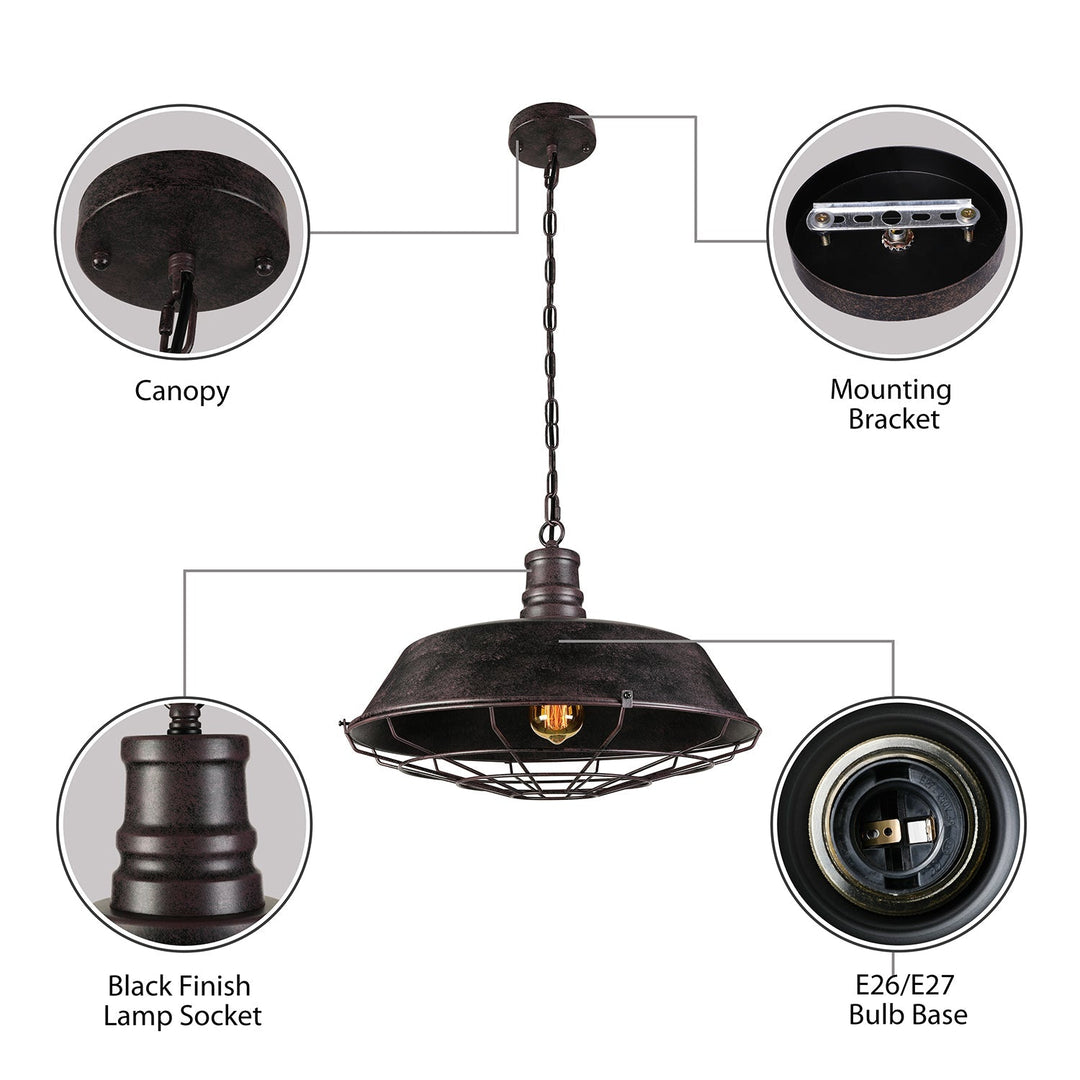 Suspension rustique avec abat-jour en fer forgé et bronze