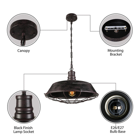 Suspension rustique avec abat-jour en fer forgé et bronze