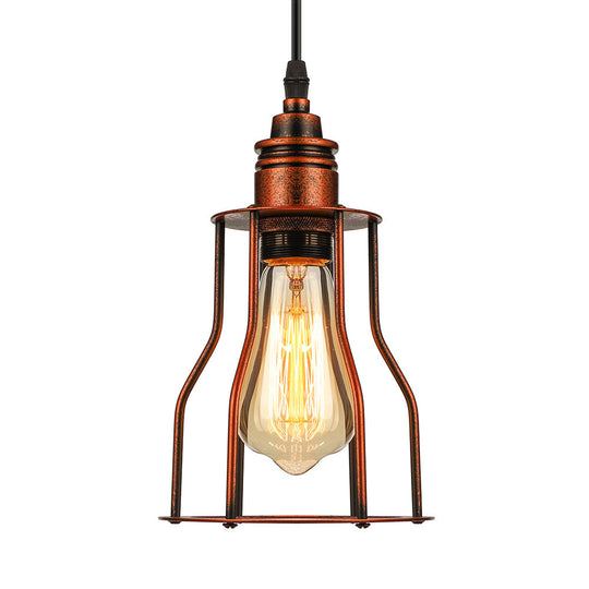 Copper Pendant Lighting With Antique Stylish Metallic Wire Guard - Perfect For Restaurants