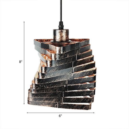 Farmhouse Triangle Pendant Light, 1-Light Iron Fixture with Wire Frame in Bronze