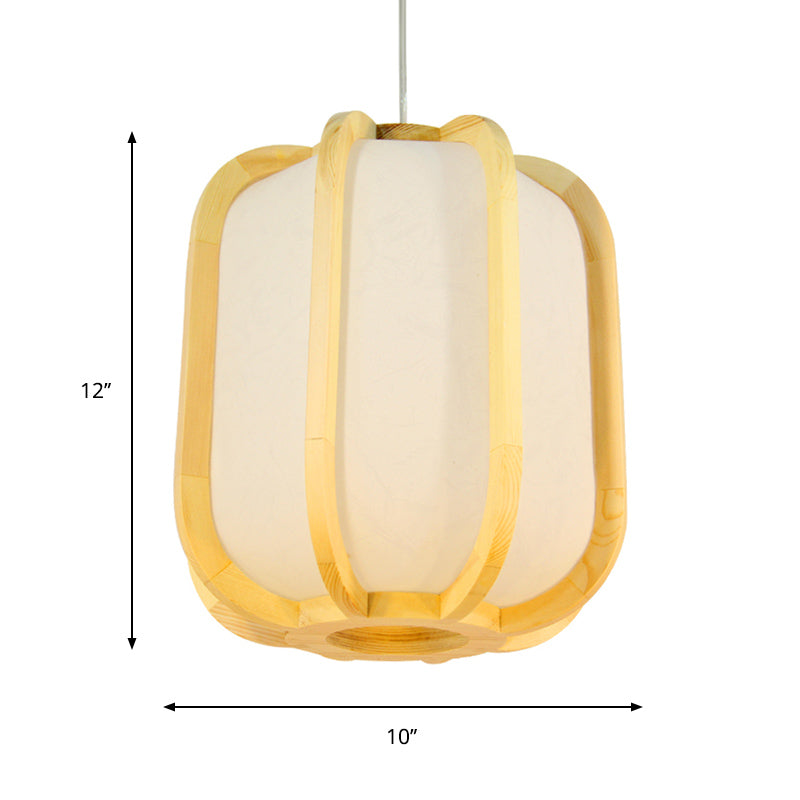 Japanese Lantern Wood Pendant Ceiling Lamp For Restaurants - Beige 1-Light Suspension