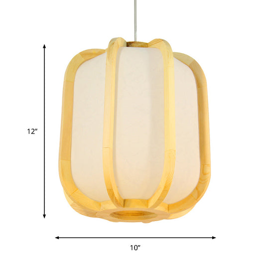 Japanese Lantern Wood Pendant Ceiling Lamp For Restaurants - Beige 1-Light Suspension
