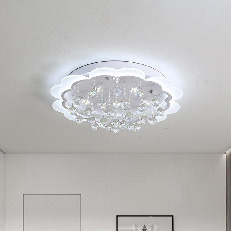 Bloom LED Ceiling Light with Crystal Ball, White Acrylic Flush Mount - 22"/25.5" Width