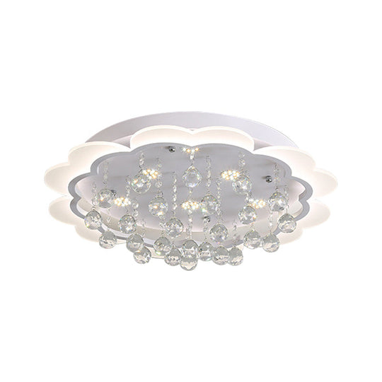 Bloom LED Ceiling Light with Crystal Ball, White Acrylic Flush Mount - 22"/25.5" Width