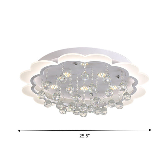 Bloom LED Ceiling Light with Crystal Ball, White Acrylic Flush Mount - 22"/25.5" Width