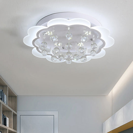 Bloom Led Ceiling Light With Crystal Ball White Acrylic Flush Mount - 22/25.5 Width / 22