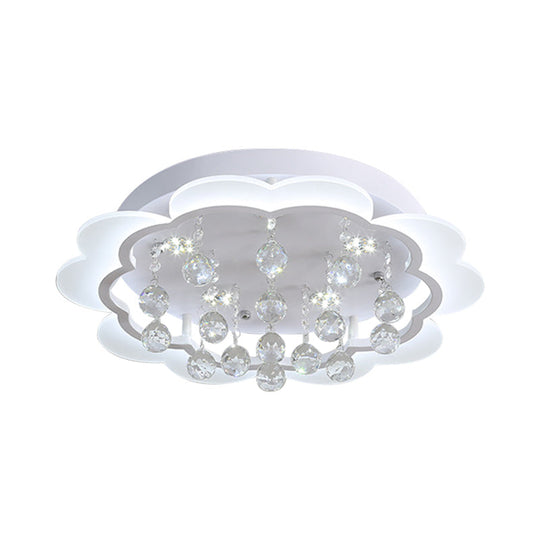 Bloom LED Ceiling Light with Crystal Ball, White Acrylic Flush Mount - 22"/25.5" Width