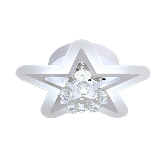 Minimalist LED Star Ceiling Light Fixture, White Acrylic Flushmount, Crystal Sphere, 16"/19.5" Wide