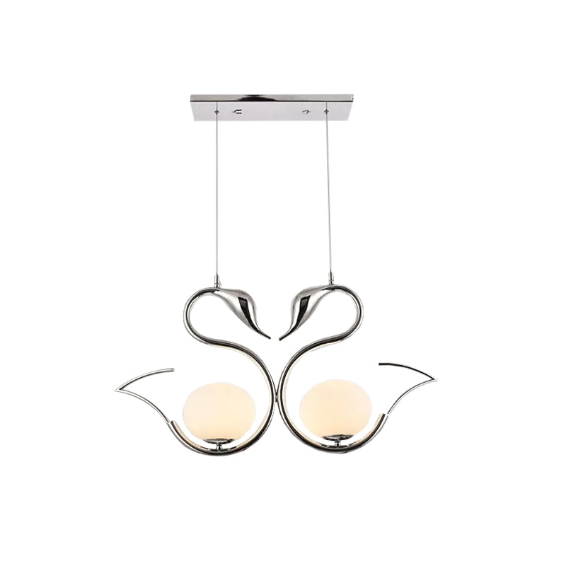 Modern Metal Swan Shape Pendant Light With Orb White Frosted Glass Shade