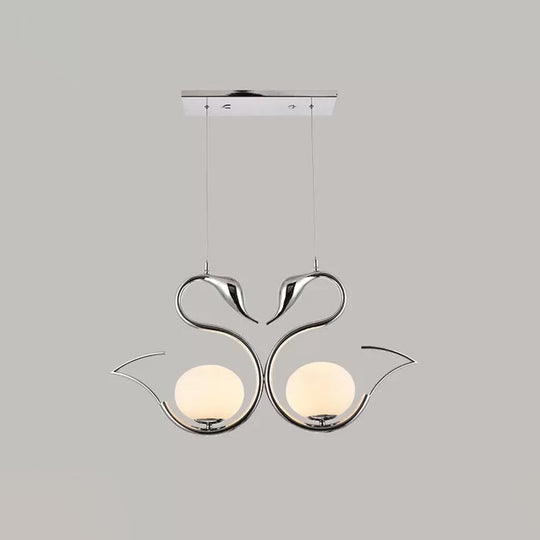 Modern Metal Swan Shape Pendant Light With Orb White Frosted Glass Shade